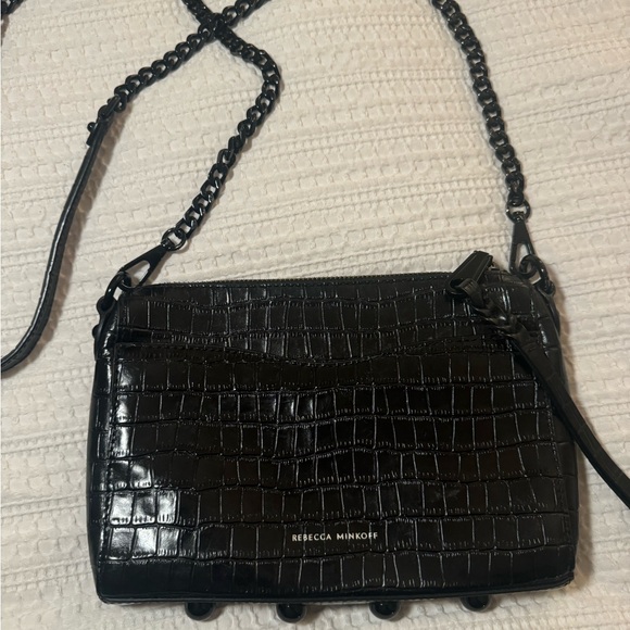 NEW‼️ REBECCA MINKOFF - Mini M.A.C Black Embossed Leather Crossbody Bag - Picture 4 of 17